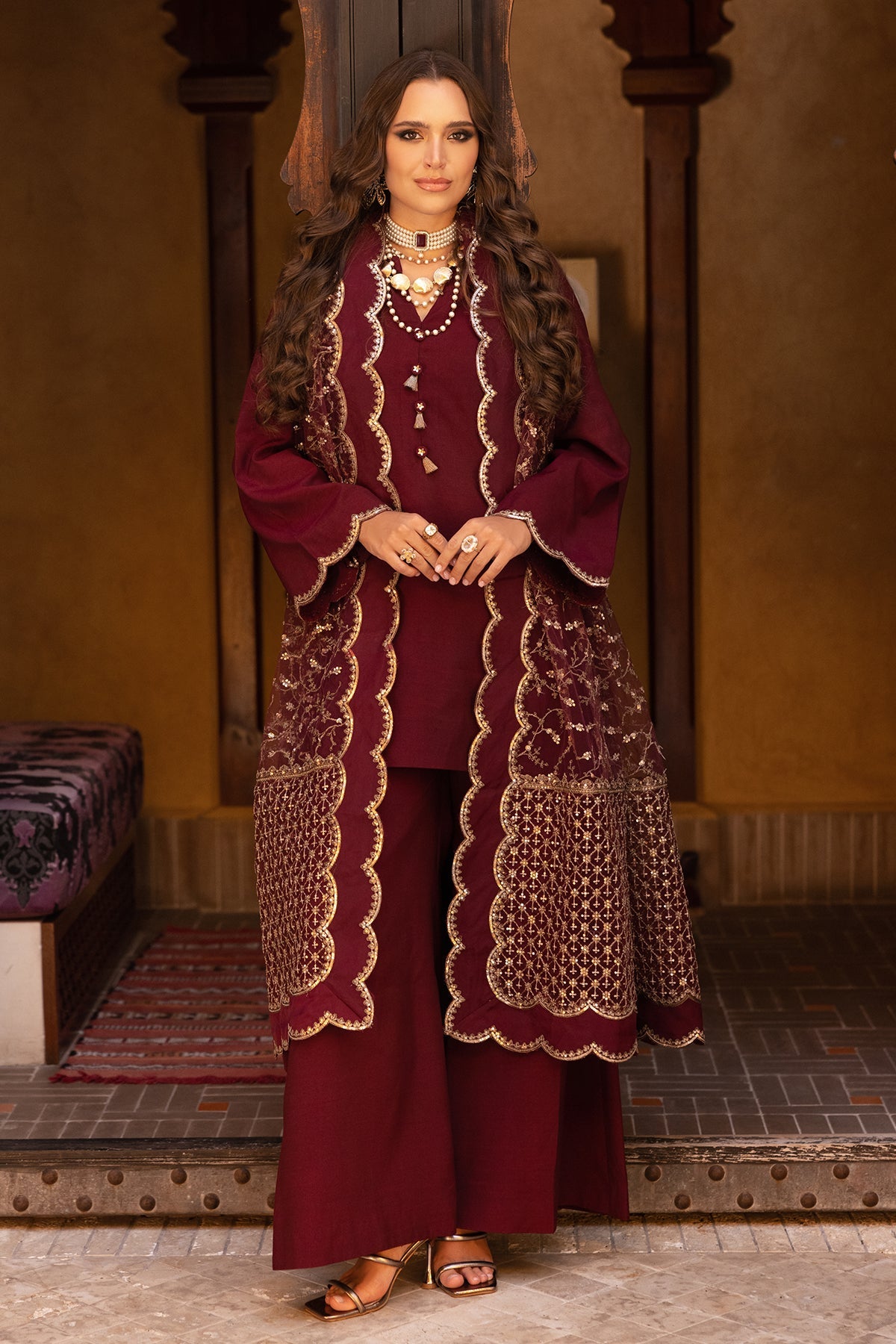 3-PC Embroidered Raw-Silk Suit CMA-5-138