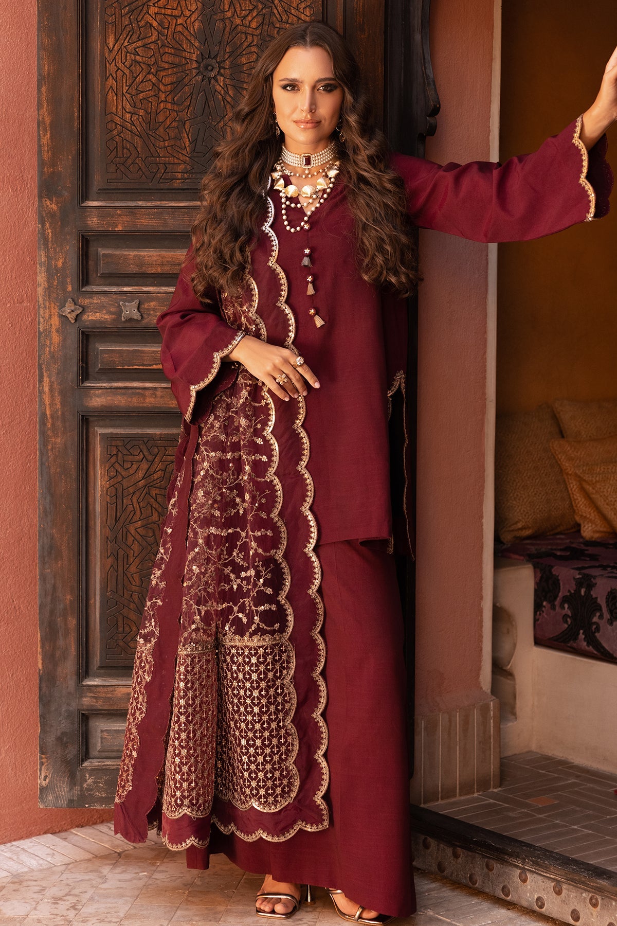 3-PC Embroidered Raw-Silk Suit CMA-5-138