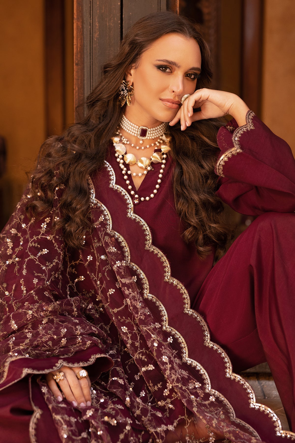 3-PC Embroidered Raw-Silk Suit CMA-5-138