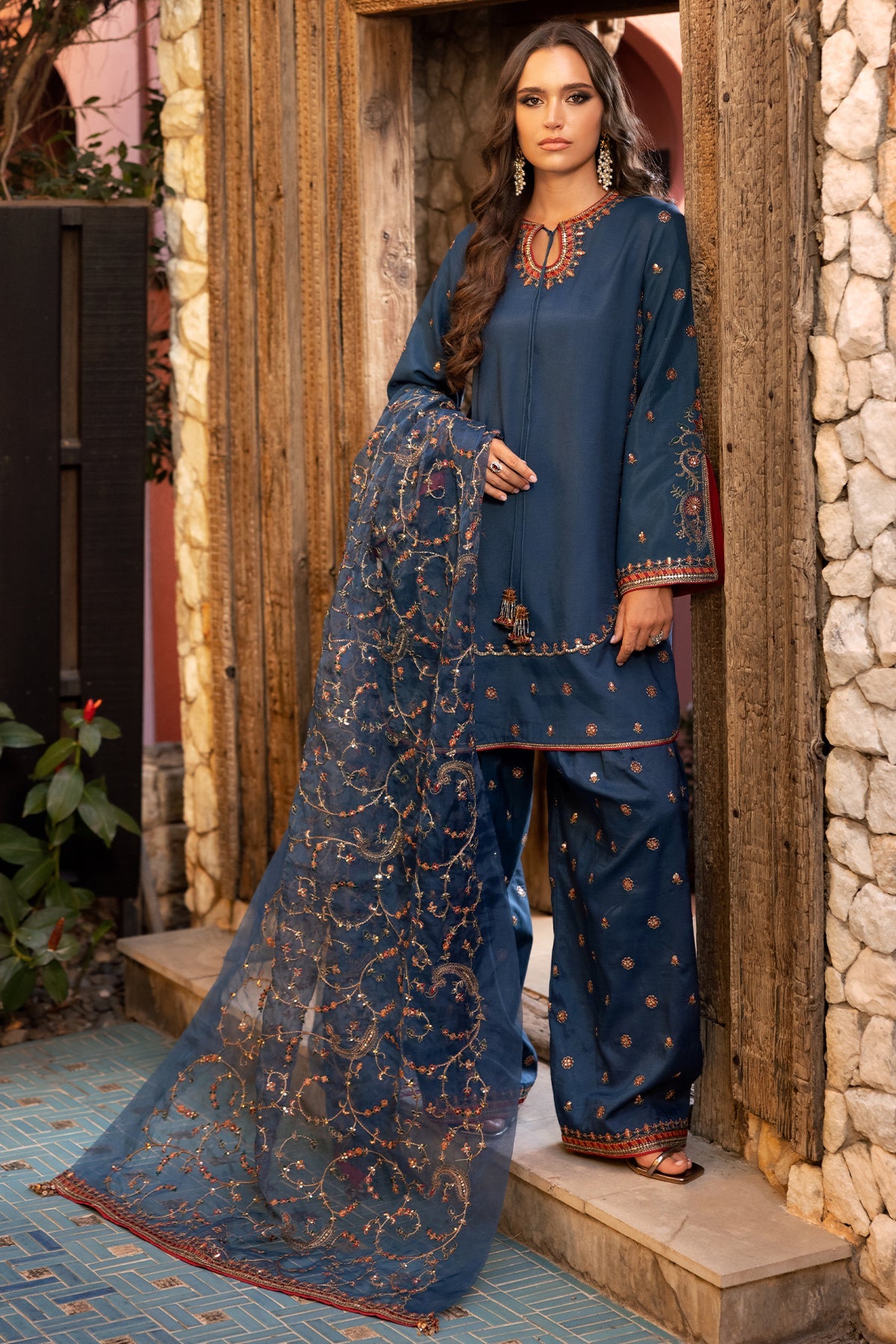 3-PC Embroidered Raw-Silk Suit CMA-5-136