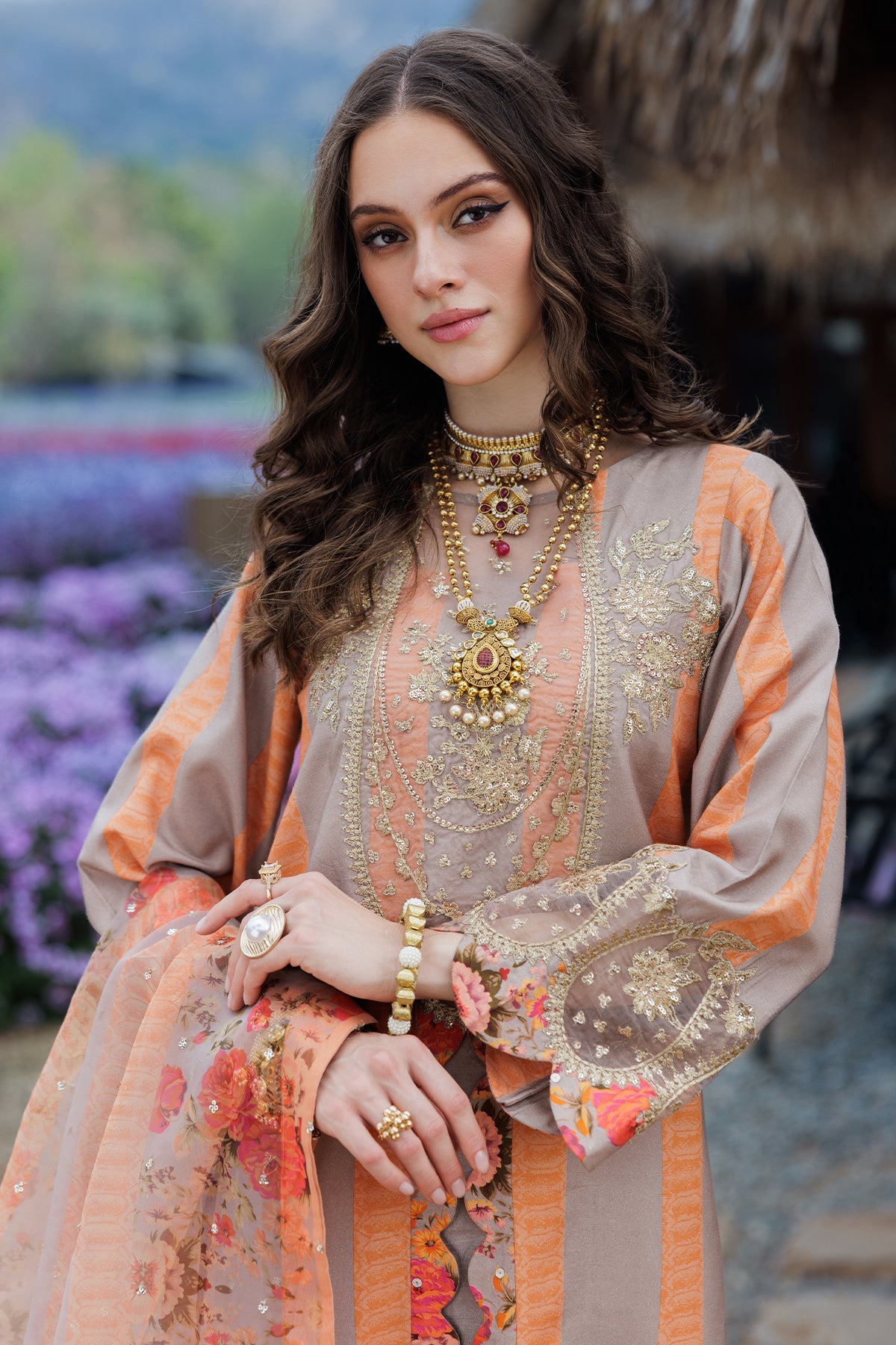 3-PC Embroidered Raw-Silk Suit CMA-5-124