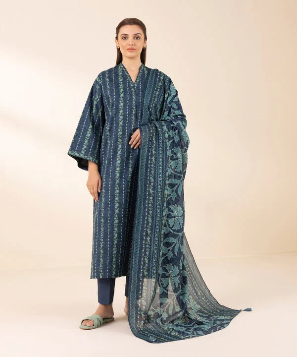 3 Piece - Embroidered Raw Silk Suit