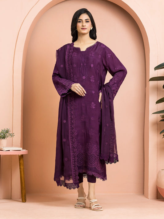 Unstitched Purple Embroidered Raw Silk 3 Piece - EWU24V16-30015-3P