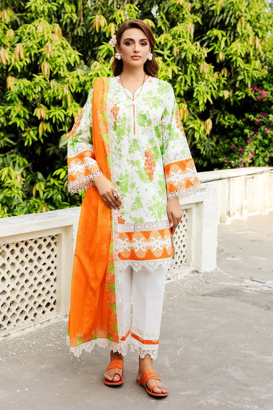 3-PC Embroidered Lawn Shirt with Embroidered Voil Dupatta and Trouser CRN4-27P