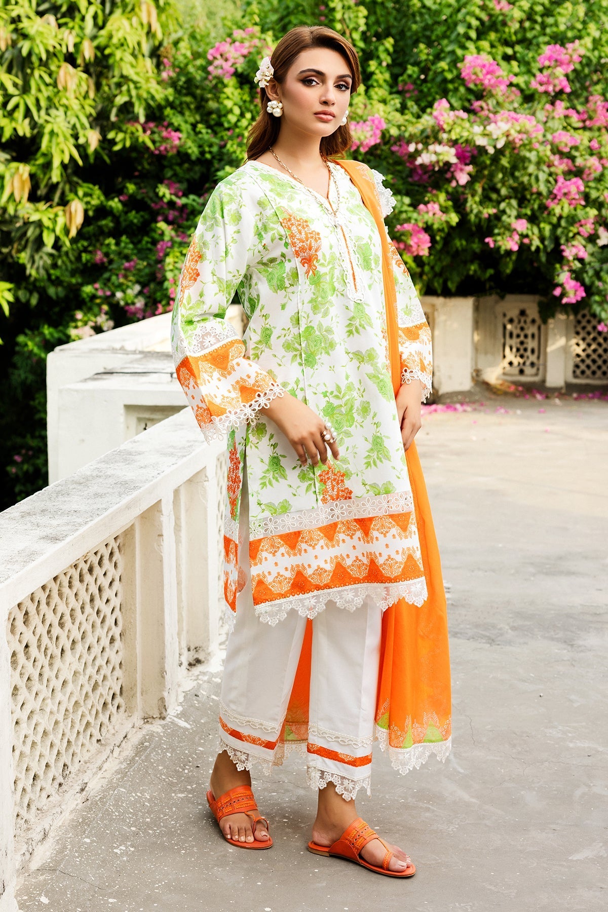 3-PC Embroidered Lawn Shirt with Embroidered Voil Dupatta and Trouser CRN4-27P