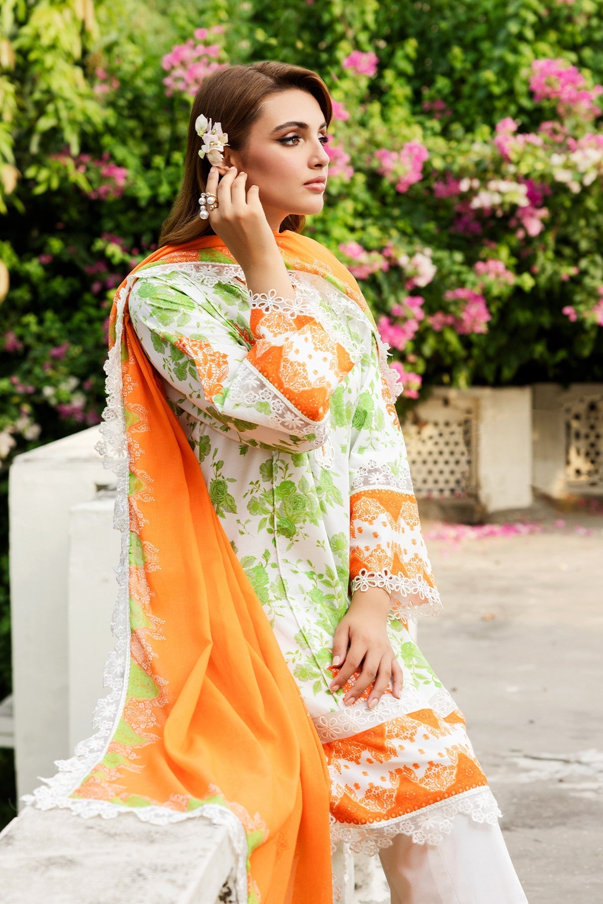 3-PC Embroidered Lawn Shirt with Embroidered Voil Dupatta and Trouser CRN4-27P