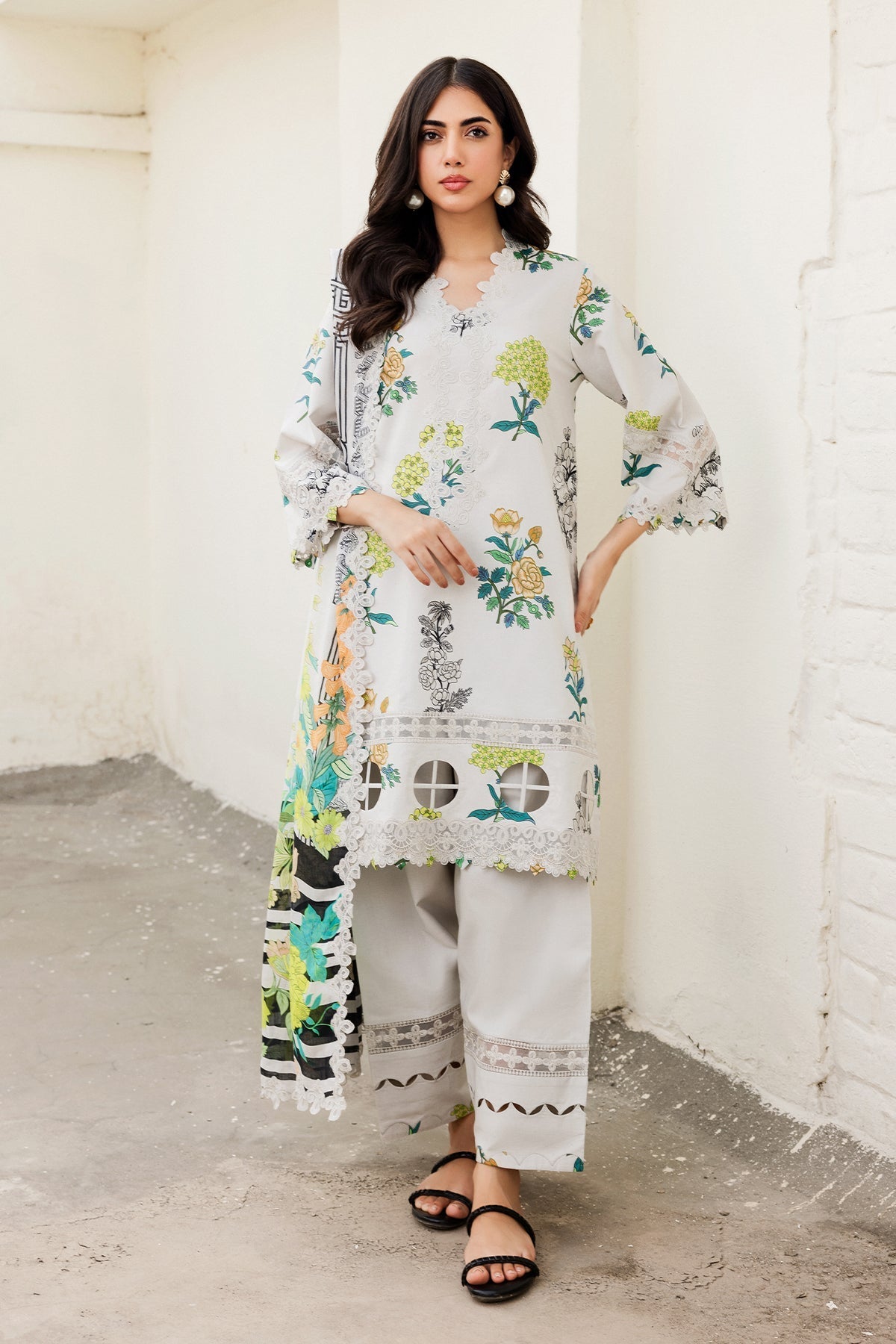 3-PC Embroidered Lawn Shirt with Embroidered Voil Dupatta and Trouser CRN4-24P