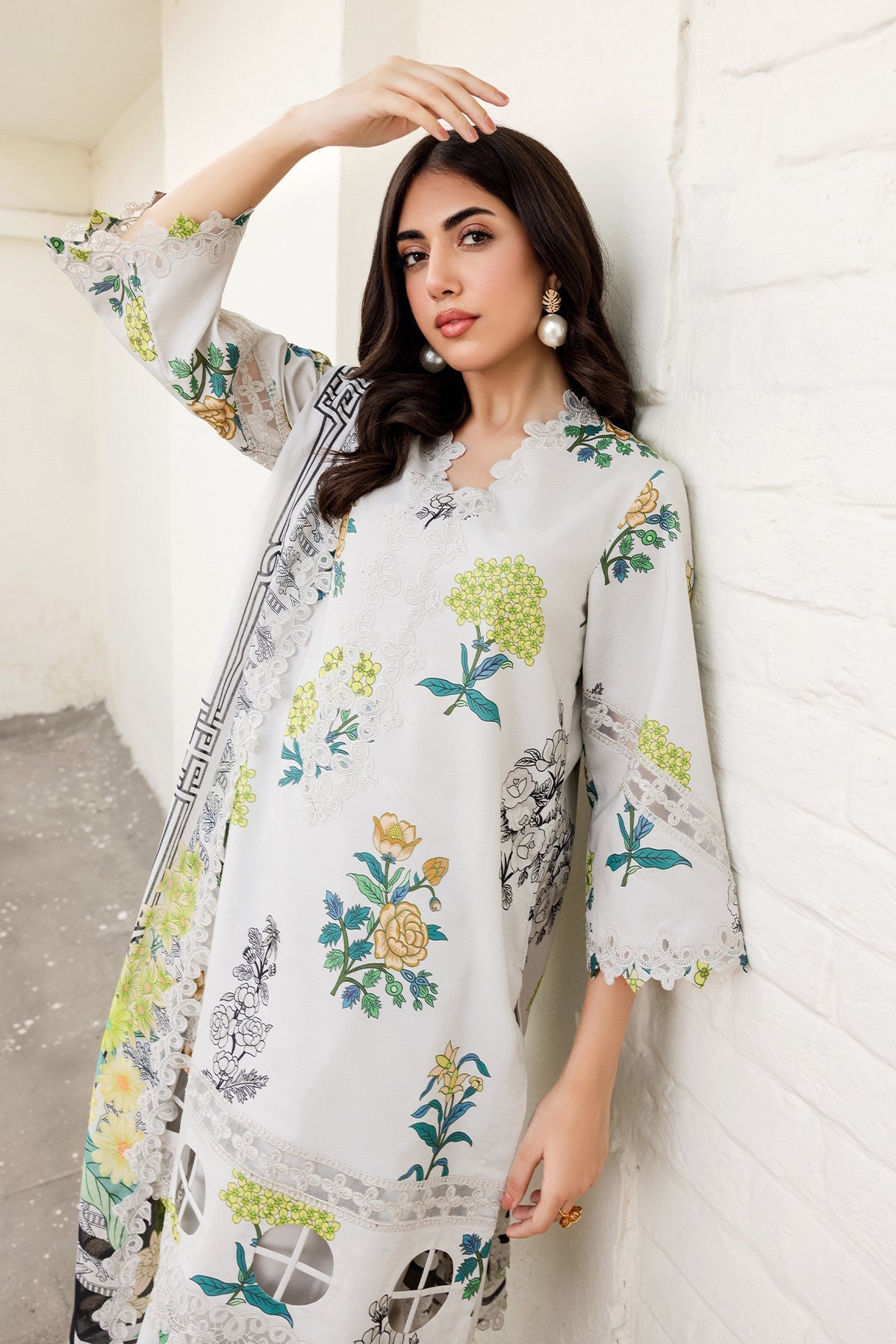 3-PC Unstitched Embroidered Lawn Shirt with Embroidered Voil Dupatta and Trouser CRN4-24