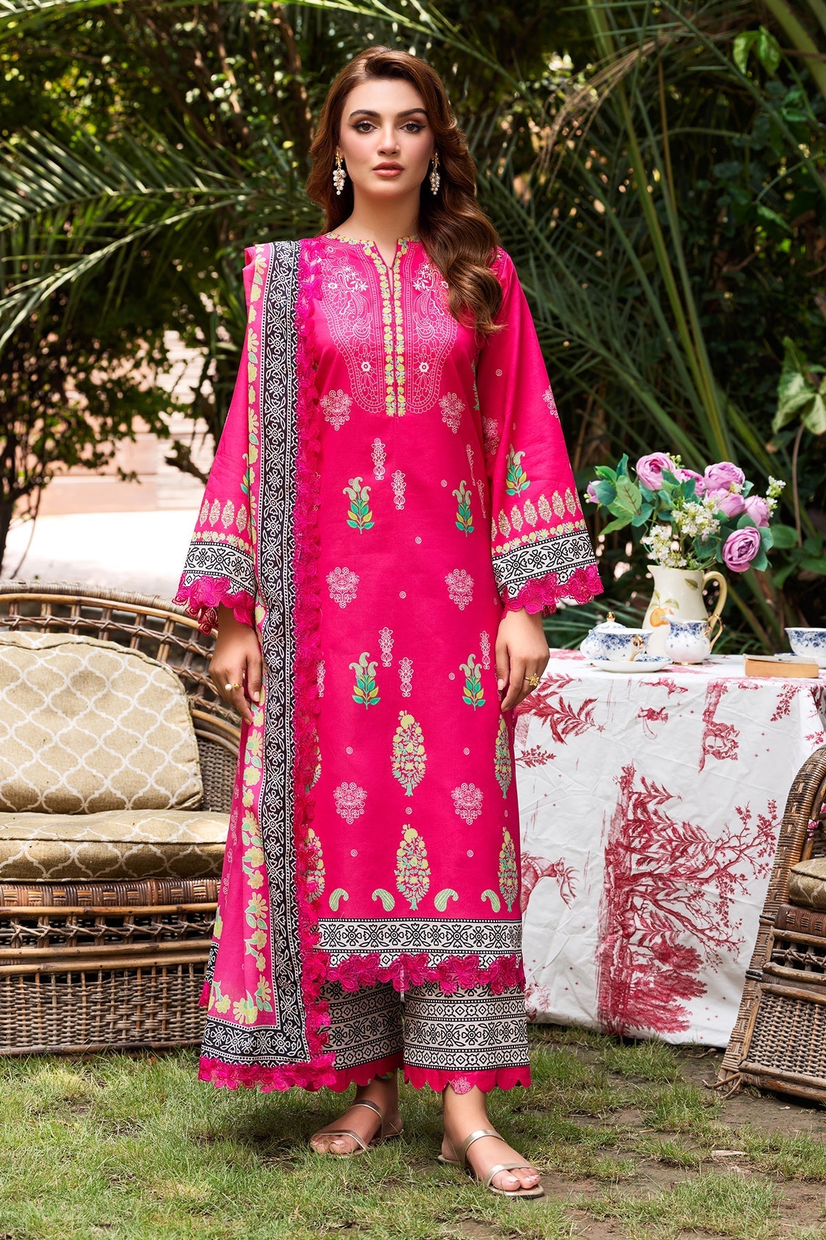 3-PC Embroidered Lawn Shirt with Embroidered Voil Dupatta and Trouser CRN4-26P