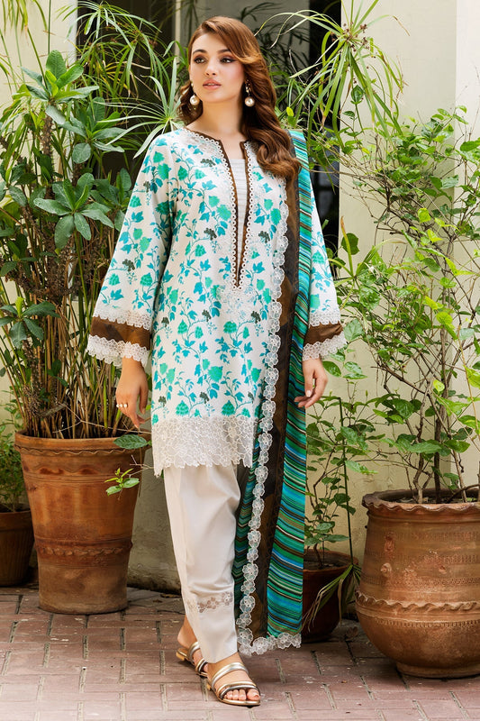 3-PC Embroidered Lawn Shirt with Embroidered Voil Dupatta and Trouser CRN4-21P