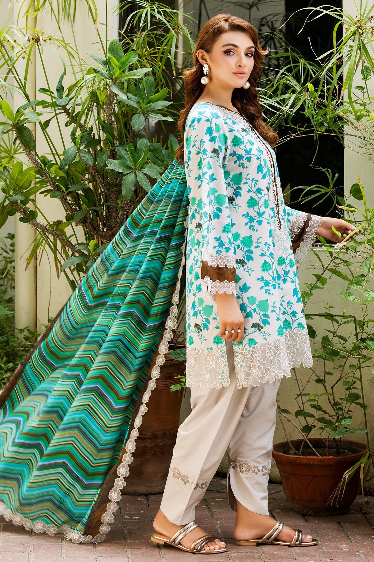 3-PC Embroidered Lawn Shirt with Embroidered Voil Dupatta and Trouser CRN4-21P