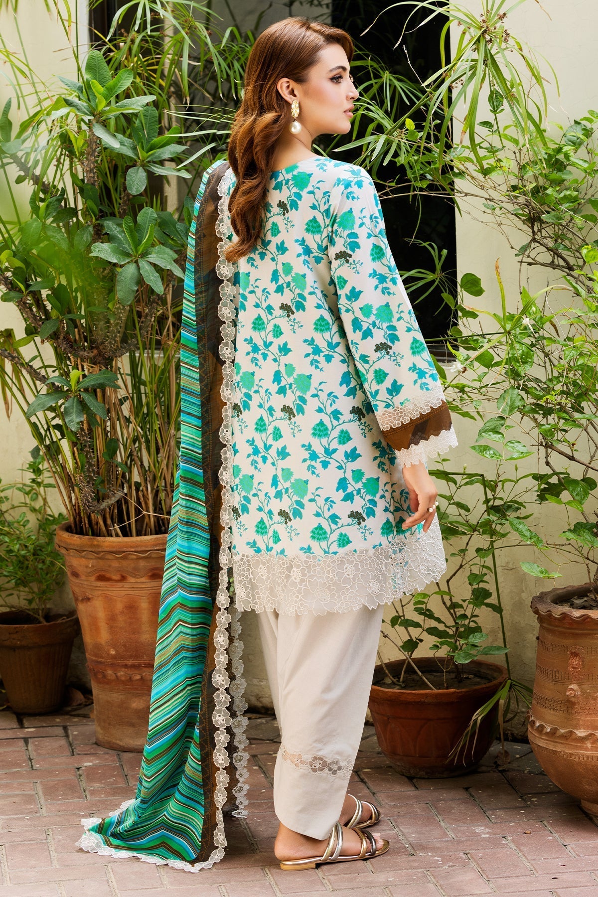 3-PC Embroidered Lawn Shirt with Embroidered Voil Dupatta and Trouser CRN4-21P