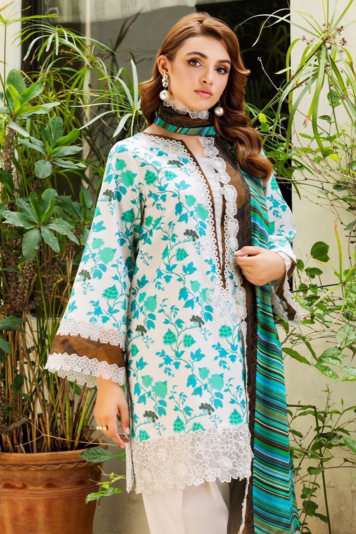 3-PC Embroidered Lawn Shirt with Embroidered Voil Dupatta and Trouser CRN4-21P