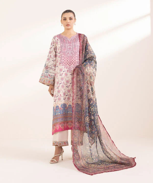 3 Piece - Printed Silk Suit