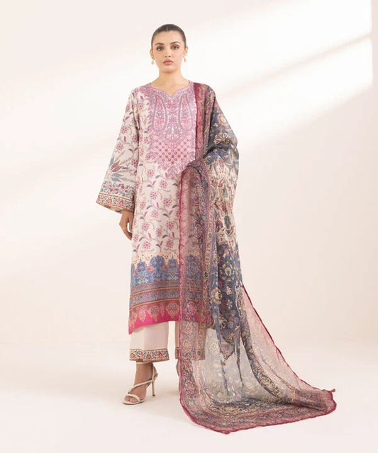 3 Piece - Printed Silk Suit