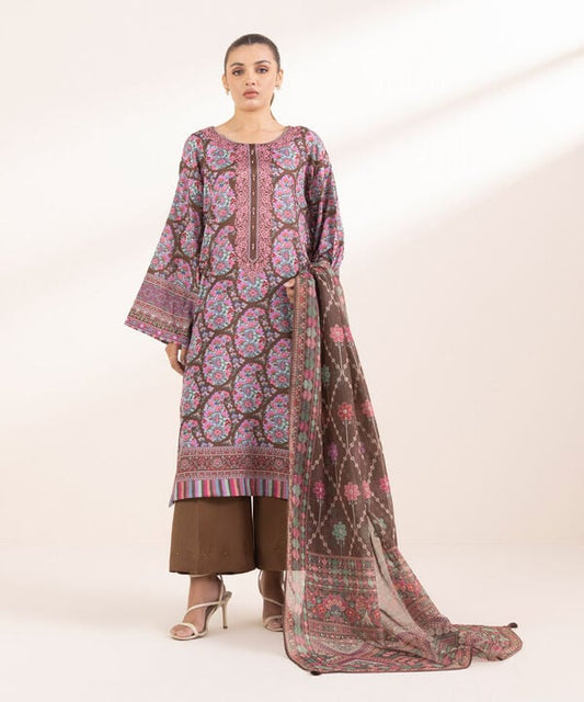 3 Piece - Printed Silk Suit