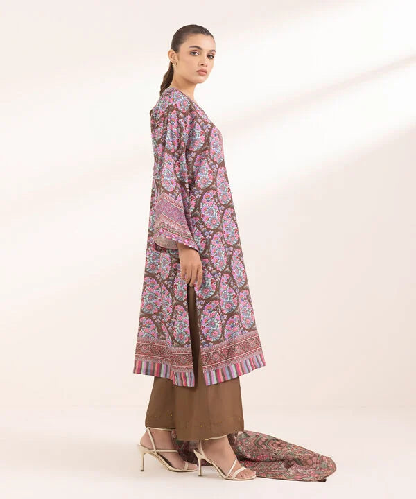 3 Piece - Printed Silk Suit