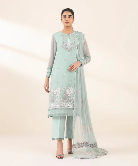 3 Piece - Embroidered Chiffon Suit