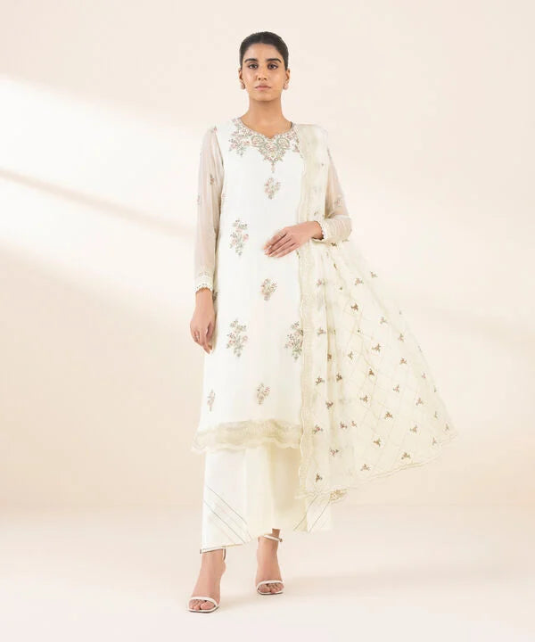 3 Piece - Embroidered Chiffon Suit