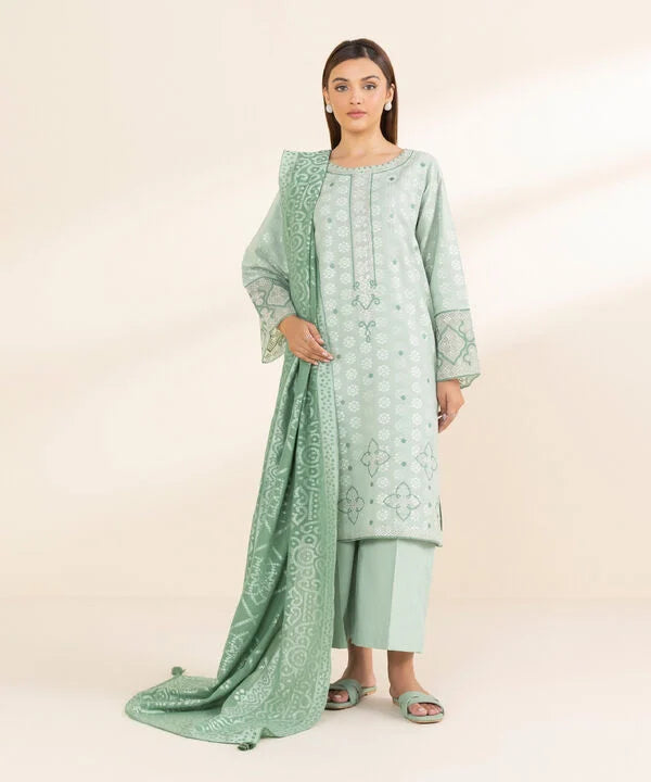 3 Piece - Embroidered Jacquard Suit