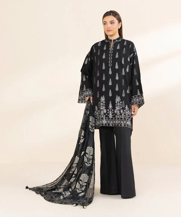 3 Piece - Embroidered Jacquard Suit