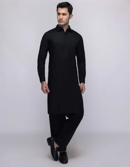 BLACK COTTON UNSTITCHED KAMEEZ SHALWAR FABRIC | JJMS-3125