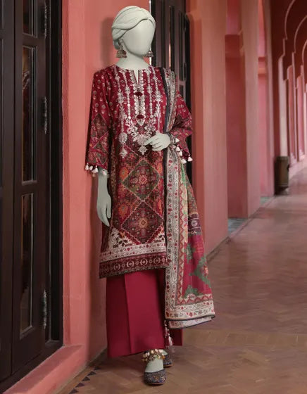 RED LAWN EMBROIDERED UNSTITCHED 3PC | JLAWN-S-25-3089