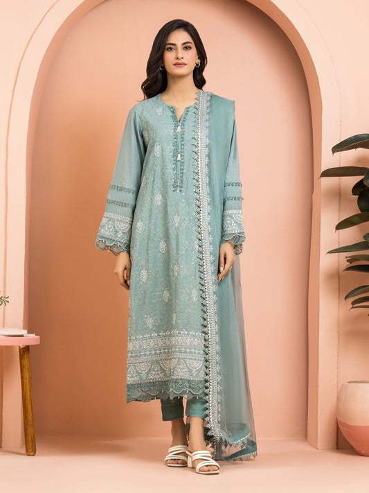 Unstitched Sea Green Embroidered Raw Silk 3 Piece - EWU24V16-30251-3P