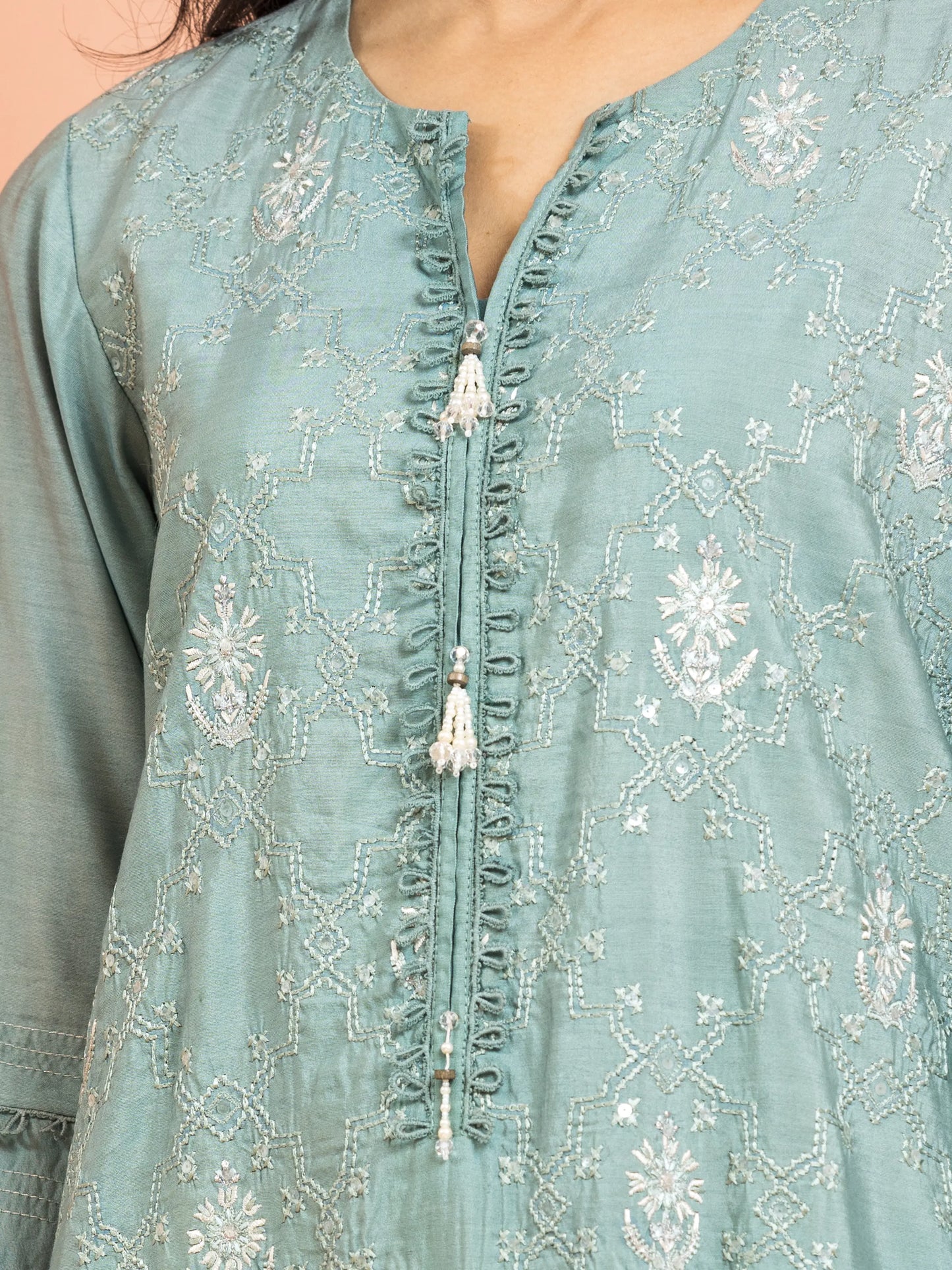 Unstitched Sea Green Embroidered Raw Silk 3 Piece - EWU24V16-30251-3P