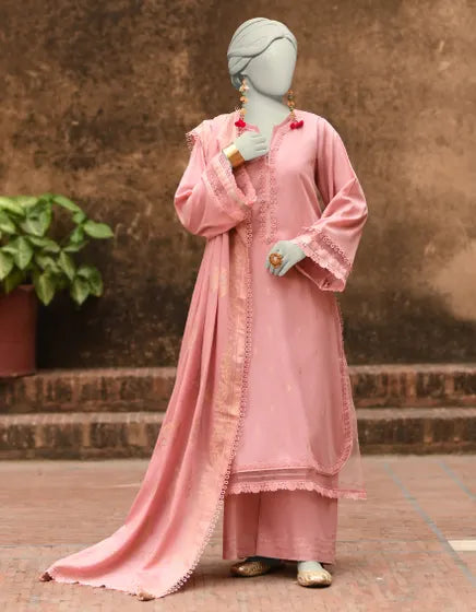 PINK JACQUARD DYED UNSTITCHED 3PC | JLAWN-S-25-3199