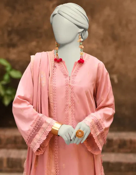 PINK JACQUARD DYED UNSTITCHED 3PC | JLAWN-S-25-3199