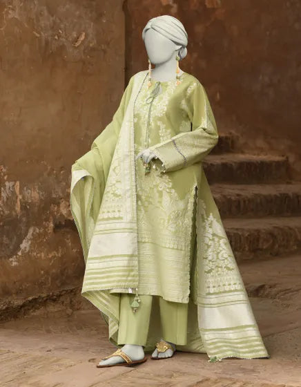 GREEN JACQUARD DYED UNSTITCHED 3PC | JLAWN-S-25-3214