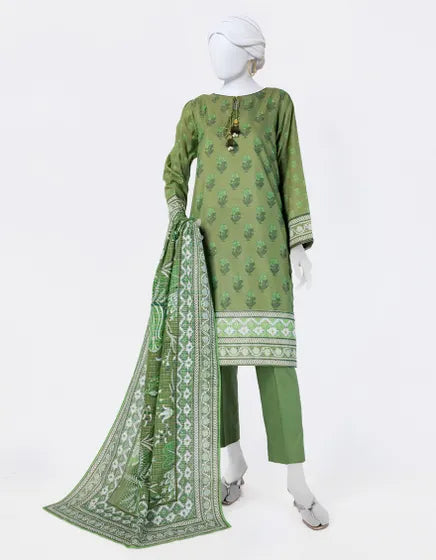 GREEN LAWN PRINTED 3PC STITCHED | JLAWN-S-25-813