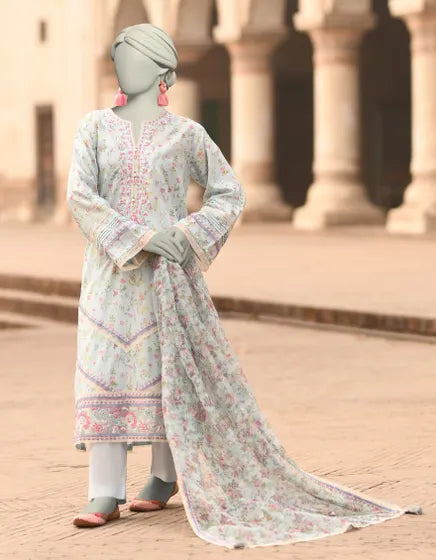 BLUE LAWN EMBROIDERED 3PC STITCHED | JLAWN-S-25-838