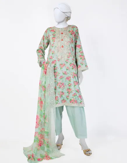 GREEN LAWN EMBROIDERED 3PC STITCHED | JLAWN-S-25-843