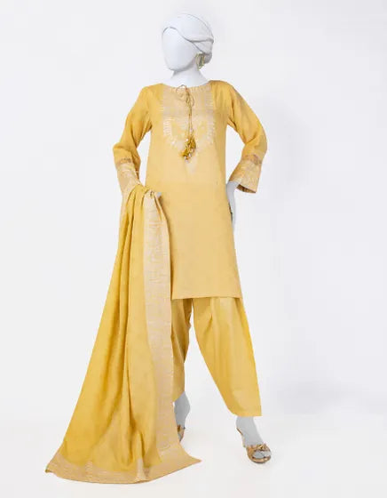 YELLOW JACQUARD DYED 3PC STITCHED | JLAWN-S-25-847