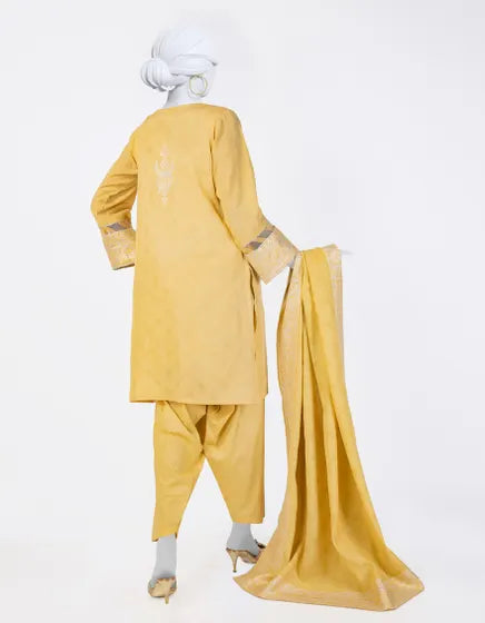 YELLOW JACQUARD DYED 3PC STITCHED | JLAWN-S-25-847