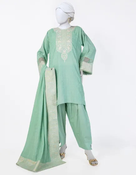 GREEN JACQUARD DYED 3PC STITCHED | JLAWN-S-25-848