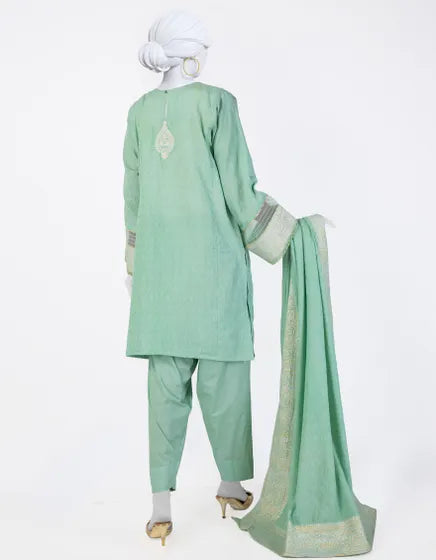 GREEN JACQUARD DYED 3PC STITCHED | JLAWN-S-25-848