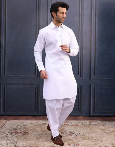 WHITE COTTON UNSTITCHED KAMEEZ SHALWAR FABRIC | JJMS-3001-R30