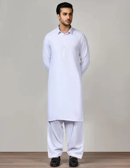 WHITE BLENDED UNSTITCHED KAMEEZ SHALWAR FABRIC | JJMS-3002-R41