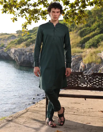 GREEN COTTON KURTA TROUSER | JJKP-A-33207