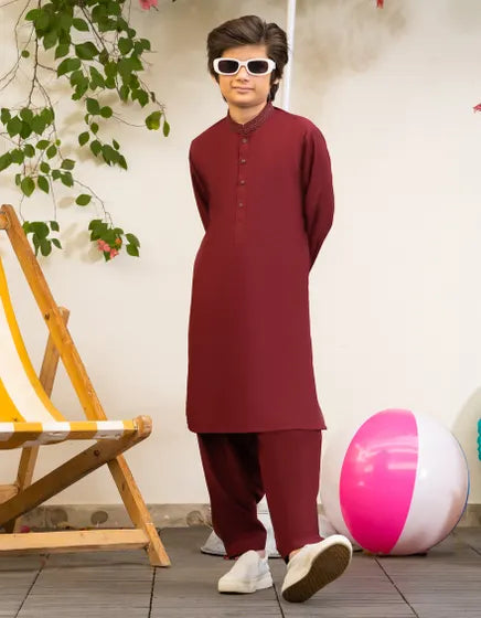 MAROON BLENDED KAMEEZ SHALWAR | JCKS-A-39217