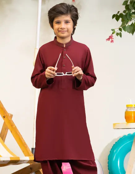 MAROON BLENDED KAMEEZ SHALWAR | JCKS-A-39217