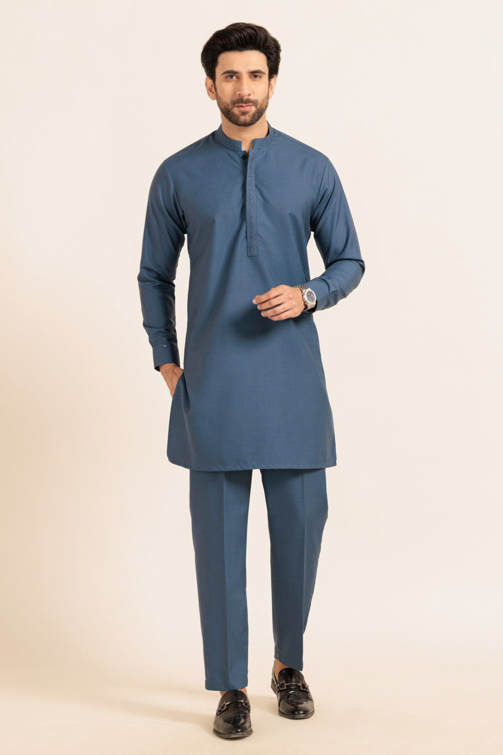 BLUE-BLENDED-KURTA TROUSER - (KSW24-020)