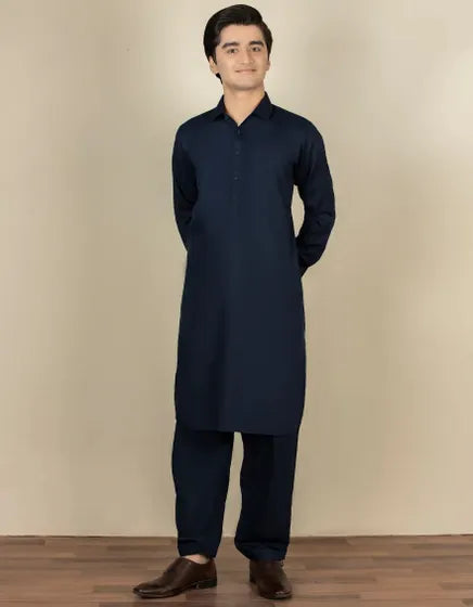 NAVY BLUE BLENDED KAMEEZ SHALWAR | JTKS-A-40198-R13-AP