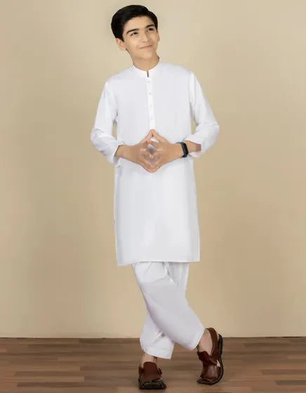 WHITE BLENDED KAMEEZ SHALWAR | JCKS-A-40222-R12-AP