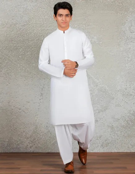 WHITE BLENDED KAMEEZ SHALWAR | JTKS-A-40223-R13-AP