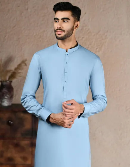 DULL BLUE COTTON KURTA TROUSER | JJKP-S-46577 In stock SKU J-10000107964