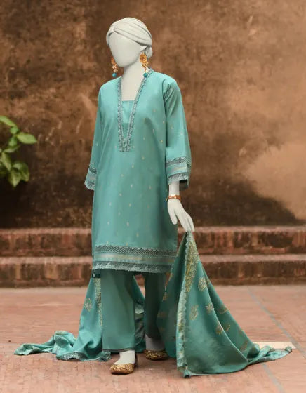 BLUE JACQUARD DYED UNSTITCHED 3PC | JLAWN-S-25-3200